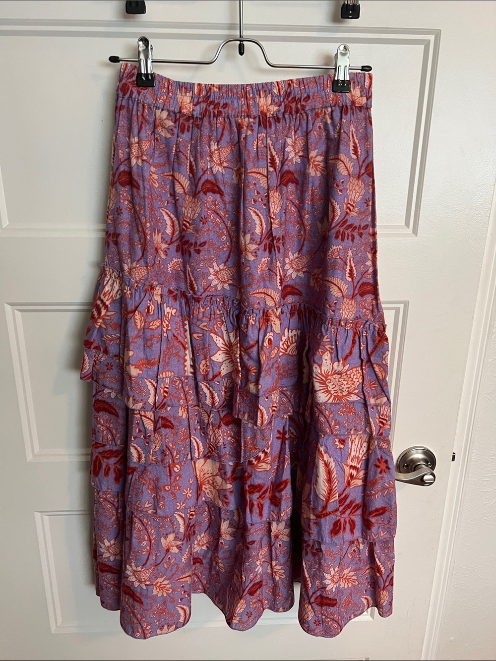 Boho Tiered Maxi Skirt in Lavender Floral